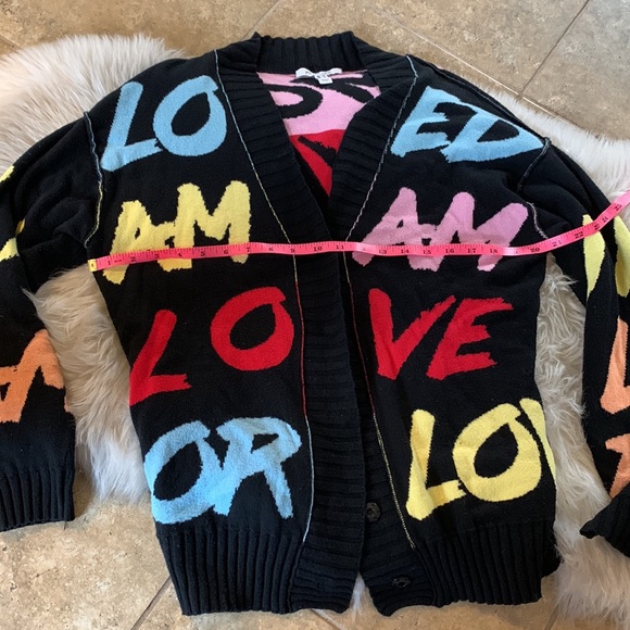 Peace Love World Womens Jacquard Sweater Cardigan Black Snap Front - Picture 8 of 14
